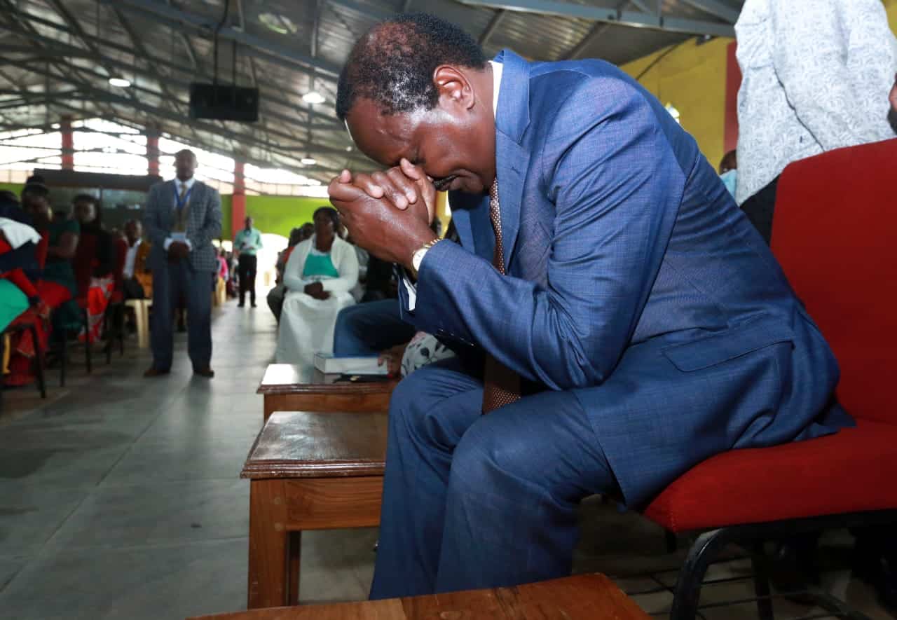 Wiper Leader Kalonzo Musyoka Praying During A Past Church Service.