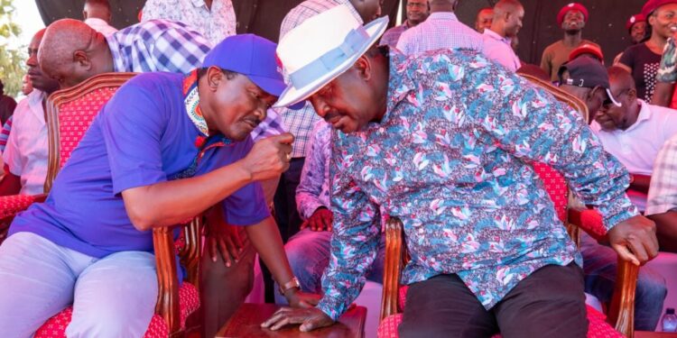 Kalonzo With Raila Odinga During A Past Azimio Rally. Photo/Courtesy.