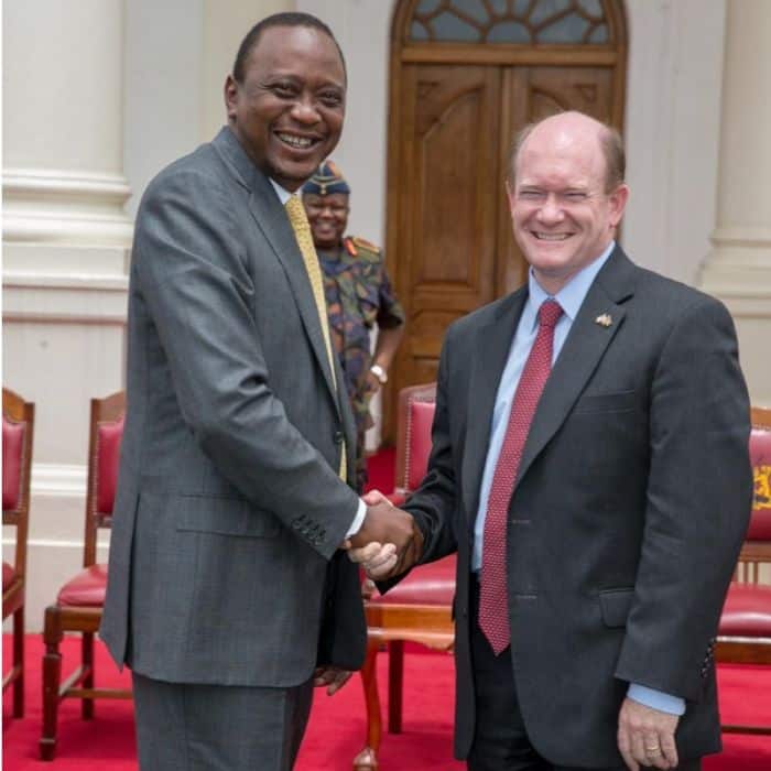 Former President Uhuru Kenyatta And Us Senator Coons During The 2018 Handshake