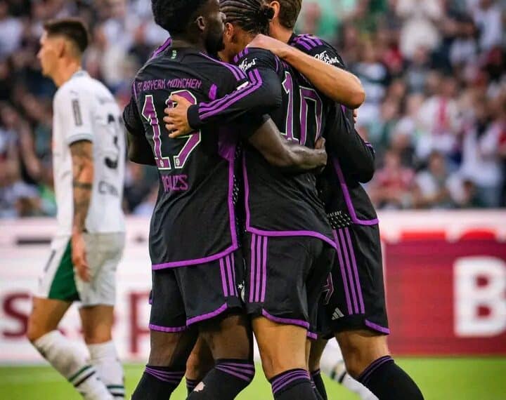 Bayern Munich Players Celebrate After Scoring In A Previous Match. Bayern Is Unbeaten This Season.