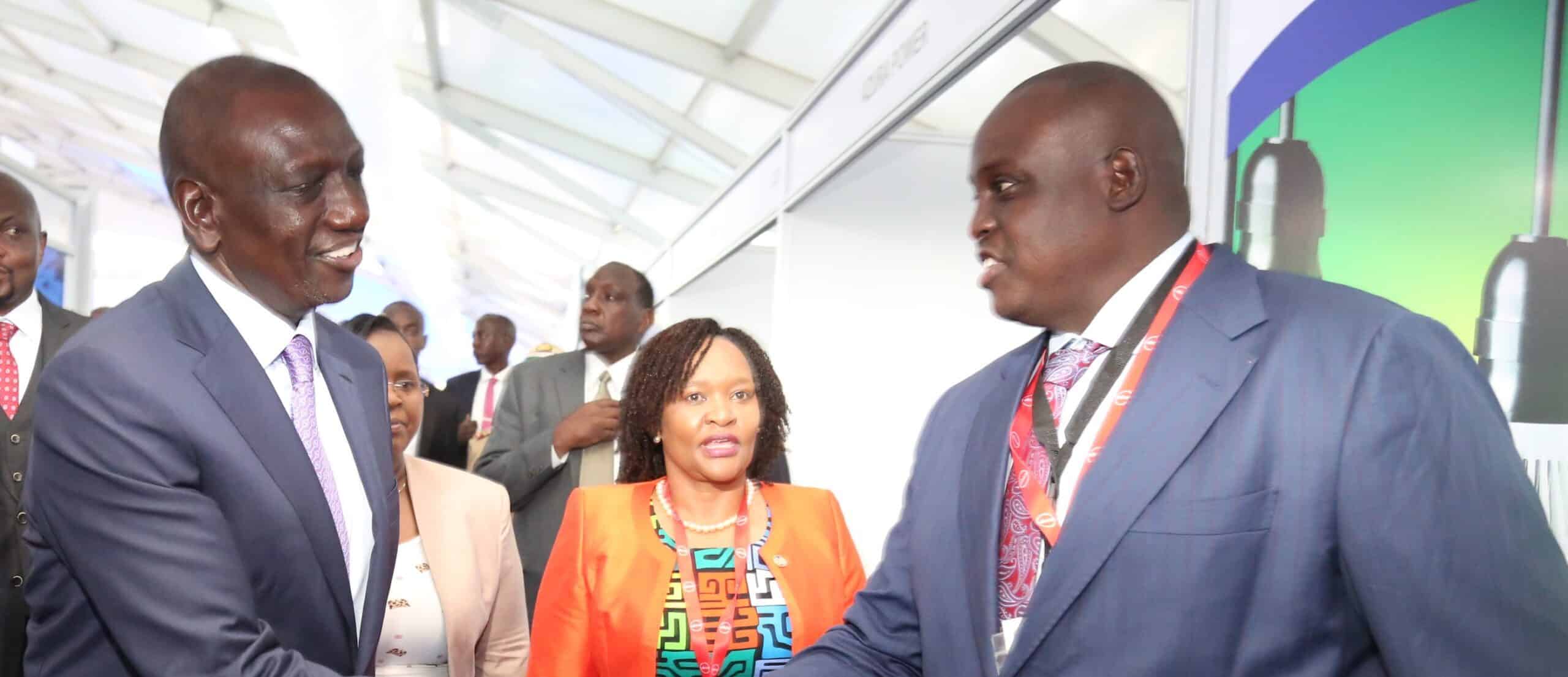 Preident William Ruto (Left) And Epra Director General Daniel Kiptoo Shake Hands At A Past Event. 