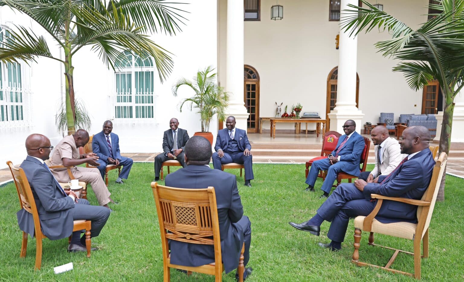 President William Ruto Shares A Light Moment With Mps Gideon Ochada, Felix Odiwuor, Mark Nyamita, Elisha Odhiambo, Senator Tom Ojienda And Interior Ps Raymond Omollo During A Meeting At State House On September 13, 2023. 