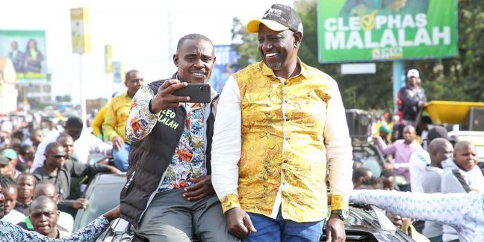 Uda Secreatry General Clephas Malala Takes A Selfie With President William Ruto During A Campaign.