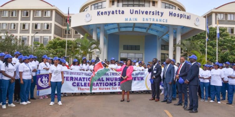 Kenyatta University Hospital Announces Full And Part-Time Jobs Kutrrh Board Chair Prof Olive Mugenda With Management And Nurses During International Nurses Week 2023. Photo/ Kutrrh.