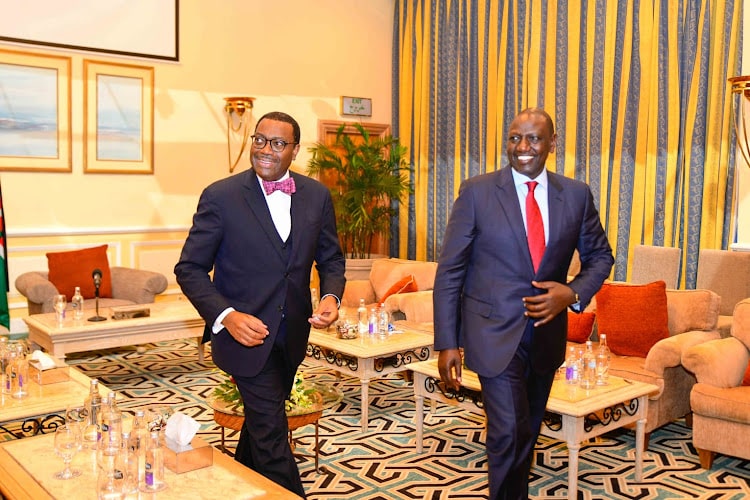 President William Ruto And Afdb President Akinwumi Adesina. Photo/Courtesy.