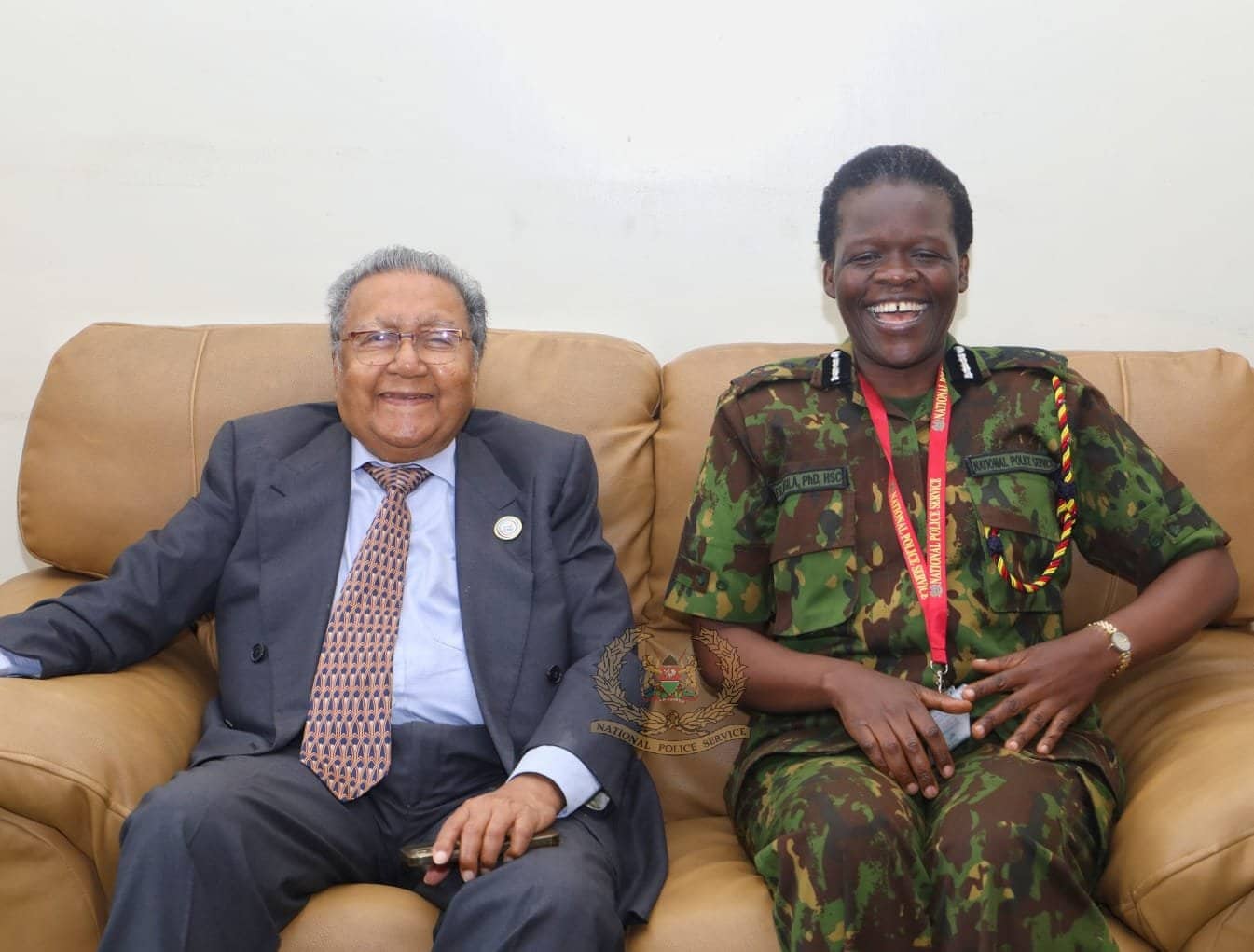 Billionaire Awards 20 Brave Kenyan Police Officers Police Spokesperson Roselinda Otieno (Right) And Manu Chandaria Founder Poses For A Photo During The Manu Chandaria Awards On September 14, 2023.