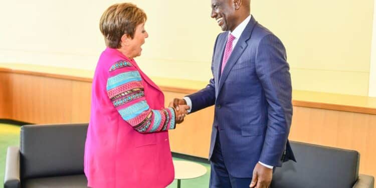 President William Ruto (Right) Meets Imf Mmanaging Director Kristalina Georgieva In New York, Usa On The Sidelines Of The Unga 2023 Summit.