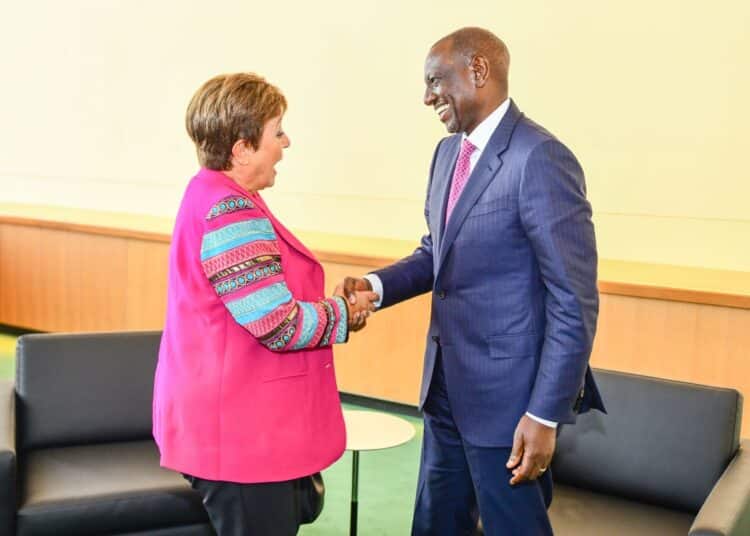 President William Ruto (Right) Meets Imf Mmanaging Director Kristalina Georgieva In New York, Usa On The Sidelines Of The Unga 2023 Summit. 