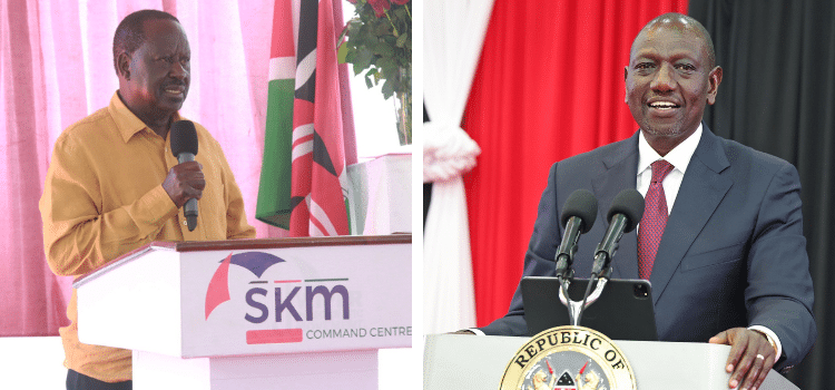 A Collage Of President William Ruto And Odm Party Leader Raila Odinga. Photo/Courtesy.