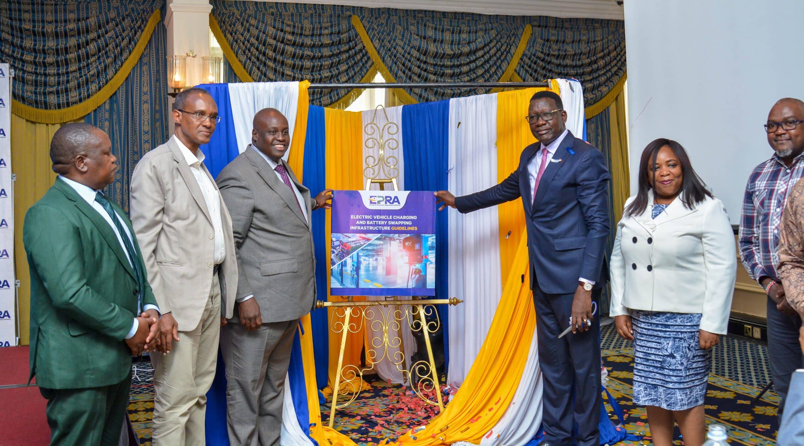 Energy Cabinet Secretary Davis Chirchir (Third From Right) And Epra Director General Daniel Kiptoo (Third From Left) Join Other Leaders In Unveiling Guidelines For E-Mobility Charging On September 14 In Nairobi. 