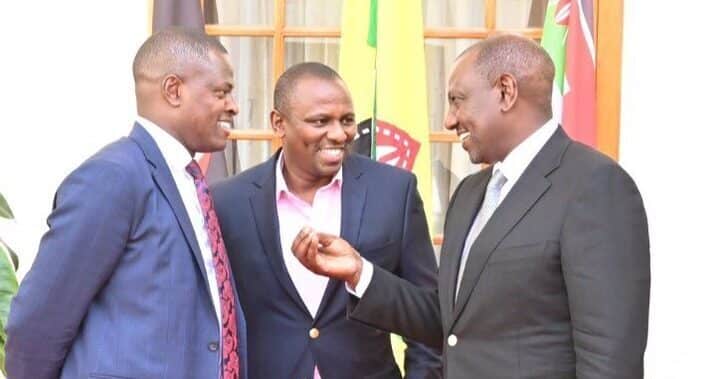 President William Ruto (Right) Shares A Moment With Kiharu Mp Ndindi Nyoro (Left) And Majority Leader Kimani Ichung'Wah.