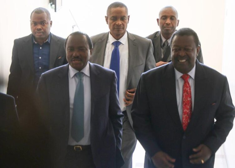 Wiper Party Leader Kalonzo Musyoka (Left) And Prime Cs Musalia Mudavadi Arrive At A Nakuru Hotel Where A Workshop On Post Election Reforms Was Held On September 27, 2023. 