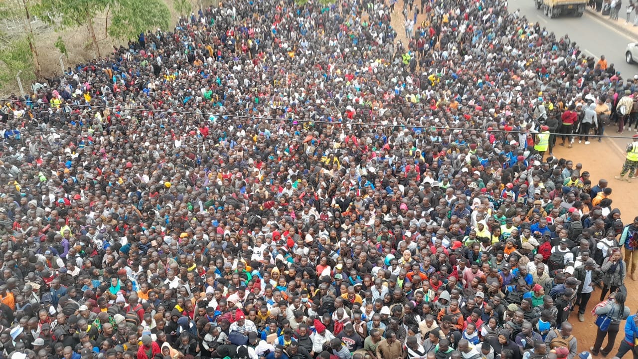 Thousands Of Graduates Show Up For 350 Kdf Slots Recruitment A Photo Of Nys Gradautes Who Showed Up For The Recruitment Exercise In Embakasi.