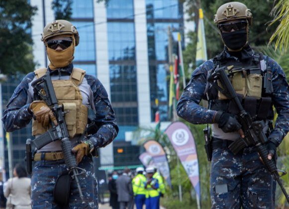 Dci Elite Forces March Inside The Mazingira Complex Headquarters Along Kiambu Road Nairobi. 