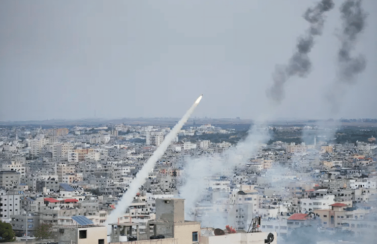 Rockets Are Launched By Palestinian Militants From The Gaza Strip Towards Israel.