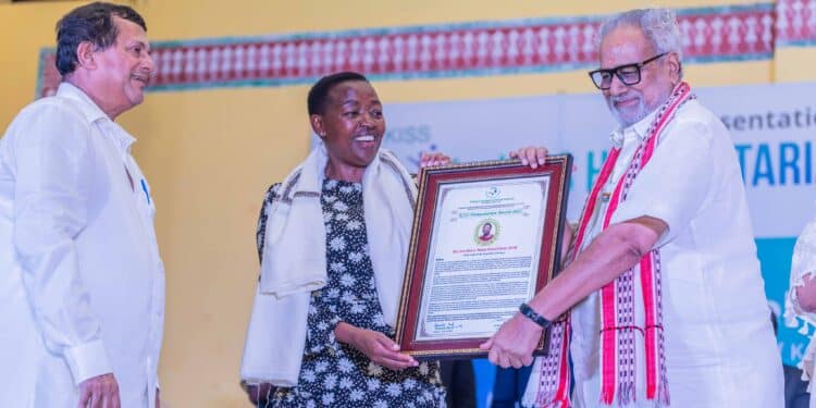 First Lady Rachel Ruto Feted In International Award In India; Here Is Why First Lady Rachel Ruto (Center) Receives The Kiss Humanitarian Award 2022 In India On September 30, 2023.