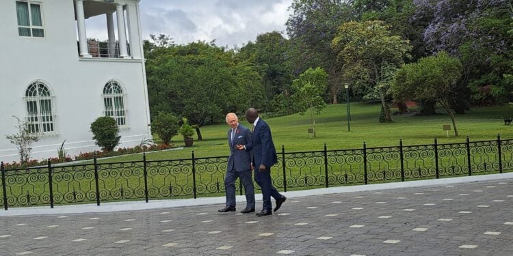 President William Ruto (Left) And King Charles Walk At State House On October 31, 2023.