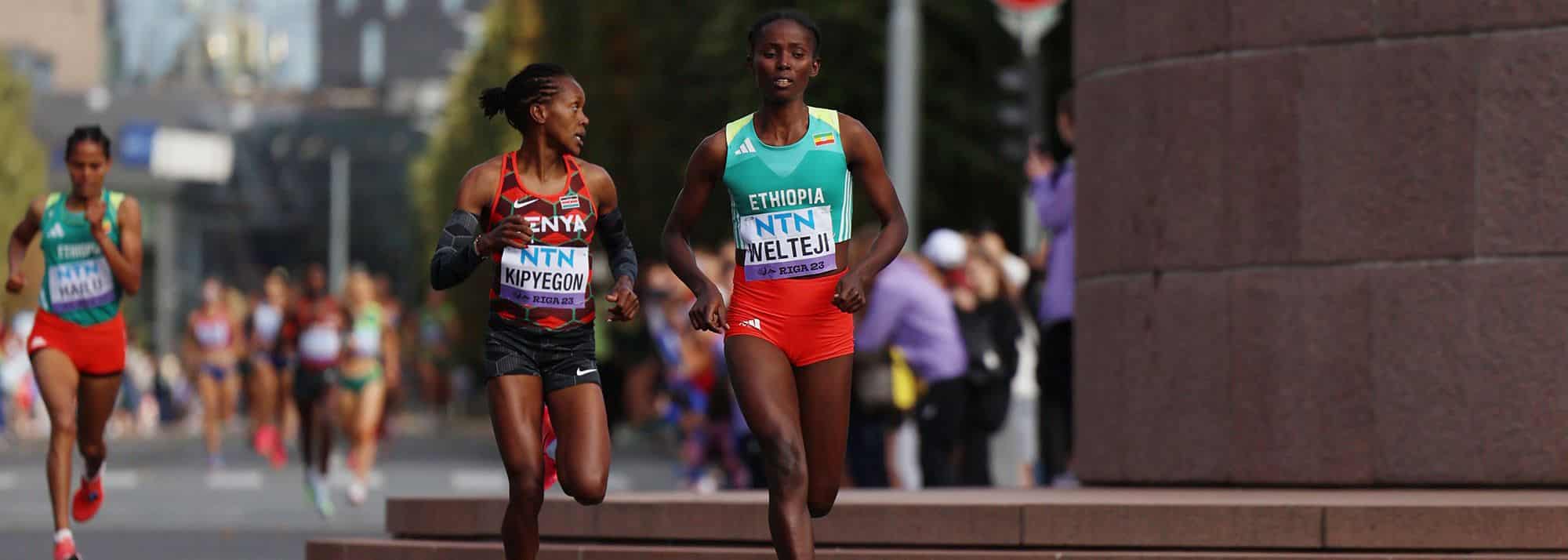 Faith Kipyegon Loses The World Road Running Championships In Latvia Faith Kipyegon Ethiopia'S And Ethiopia'S Diribe Welteji Photo/Courtesy