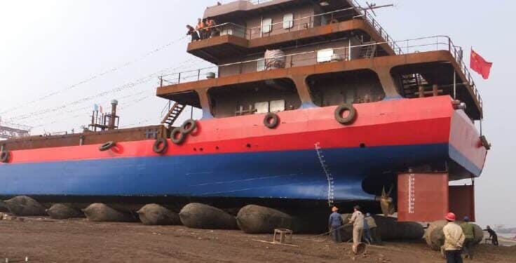 A Ship Placed On Airbags During A Launching Exercise. 
