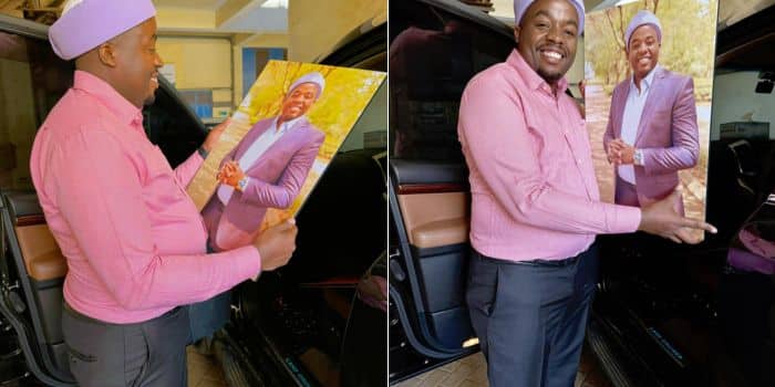 A Photo Collage Of Karangu Muraya Smiling At His Portrait. 