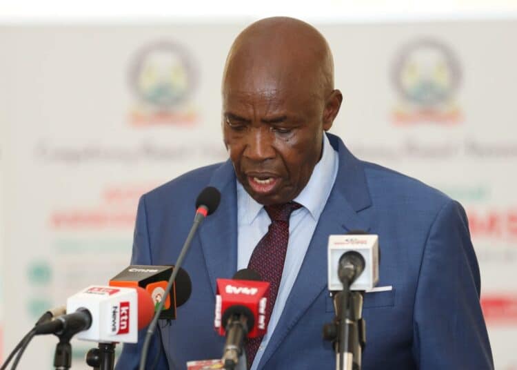 Education Cs Ezekiel Machogu During The Release Of 2023 Kcpe Results.
