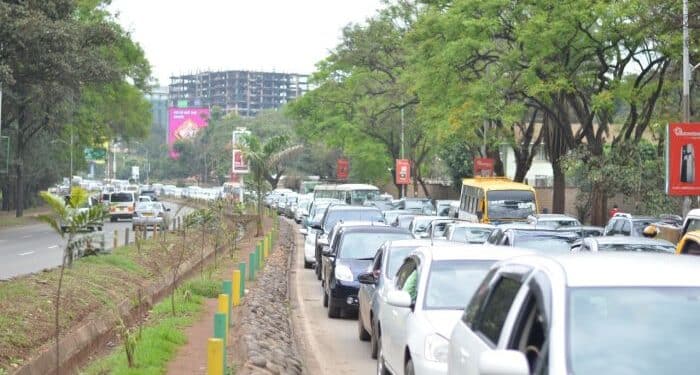 Motorists On A Rush- Hour Traffic Jam Along Busy Uhuru Highway In Nairobi.