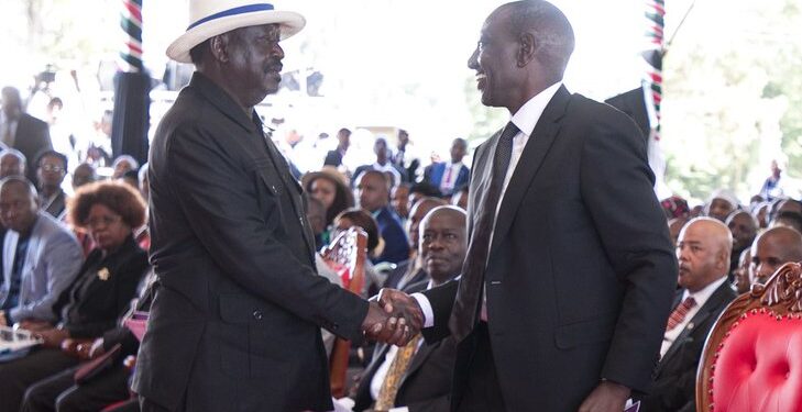 President William Ruto Shakes Hands With Raila Odinga In Njabini At Maitú Mukami Kimathi'S Burial In May 2023.