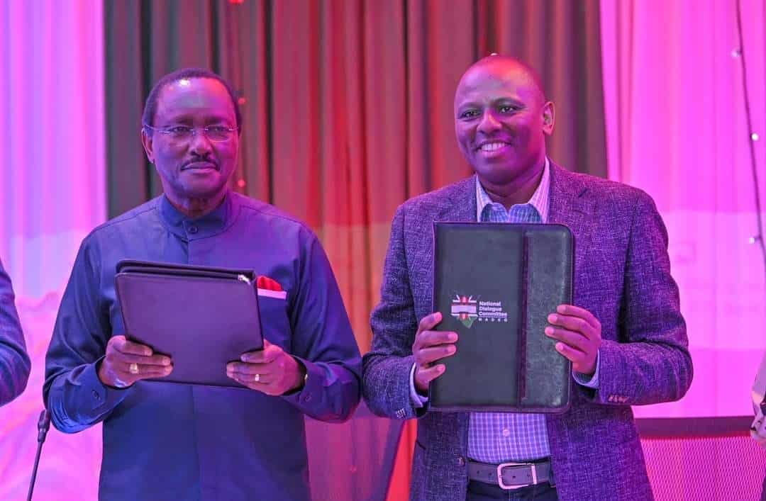 Kalonzo Musyoka And Kimani Ichung'Wah Unveiling The Nadco Report In A Joint Press Conference. Photo/Ichu'Ngwa