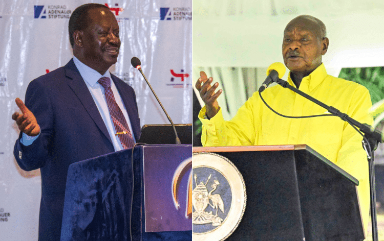 A Collage Of Ugandan President Yoweri Museveni (Right) With Kenyan Opposition Leader Raila Odinga.