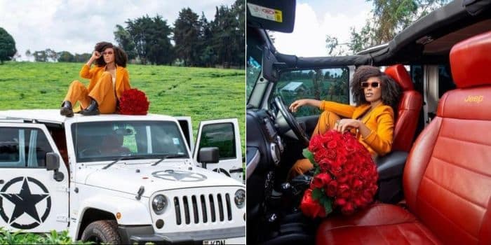 A Photo Collage Of Jacky Vike With Her New Jeep Car