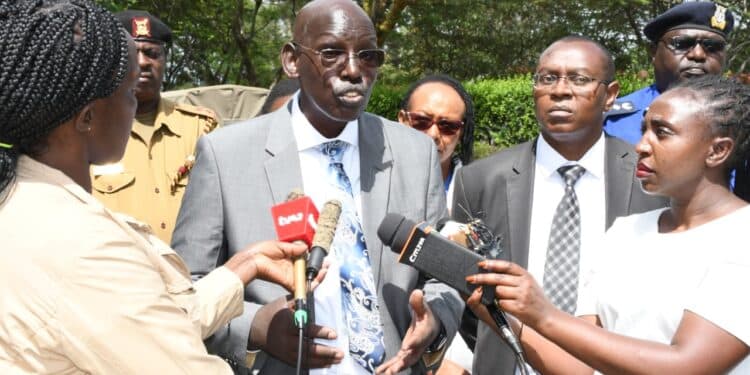 Basic Education Principal Secretary Belio Kipsang Addresses The Press At Naivasha Girls High School During The Inspection Of The Ongoing Kcse.