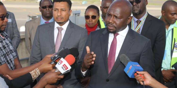 Transport Cabinet Secretary Kipchumba Murkomen Adreses Journalists During His Inspection Tour At The Jkia On November 15, 2023. 