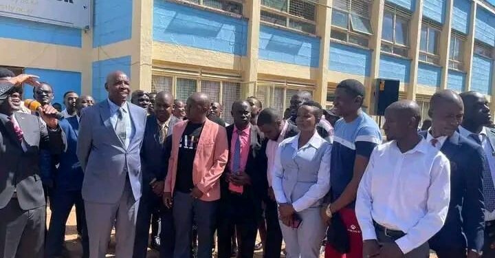 Education Cabinet Secretary Ezekiel Machogu (Center) Leads Government Officials In Addressing The Media At Kisii University. 