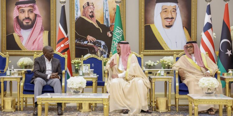 President William Ruto (Left) Shortly After Arriving In Riyadh. 