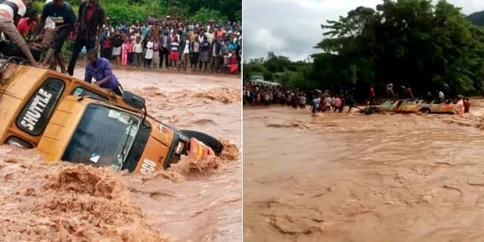A Photo Collage Of The Matatu Submerged In The Floods In Makueni Ciounty.