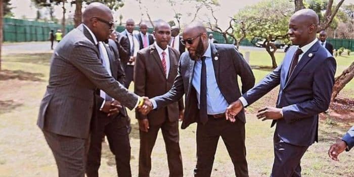 Former Kiss 100 Presenter Shaffie Weru Shakes Hands With Nairobi Governor Johnson Sakaja In A Past Event. 