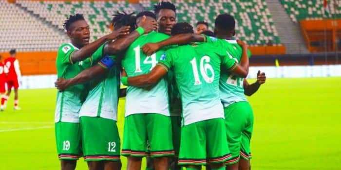 Harambee Stars Players Celebrate A Goal During A World Cup Qualifier Match Against Seychelles On November 20, 2023 In Abdijan.