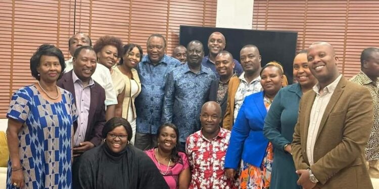 Former President Uhuru Kenyatta And Opposition Leader Raila Odinga Pose For A Photo With Jubilee Party Members On Monday, December 11.