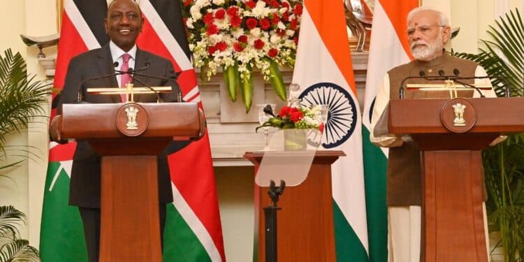 President William Ruto (Left) India Prime Minister Narendra Modi (Right).Photopcs.