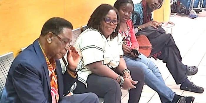 Former Ghanaian Minister Of State Prof Kwesi Yankah (Right) And His Fellow Passengers Of The Kq Flight. 
