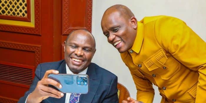 Haed Of Public Service Felix Koskei (Left) Poses For A Photo With Digital Strategist Dennis Itumbi During The Opening Day Of The Youthkonnect. 
