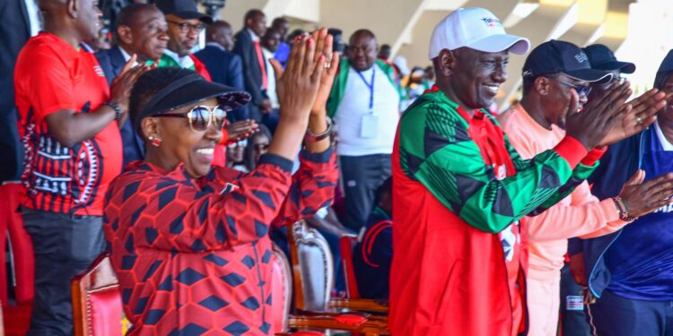 President William Ruto 9Right) And First Lady Mama Raachel Ruto Cheers On During The Talanta Hela Finals At Nyayo Stadium. 