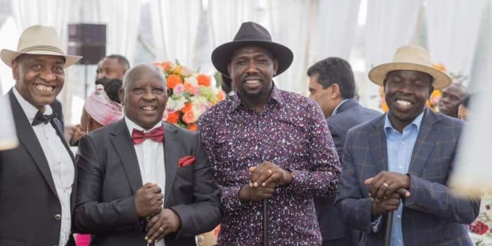 Frome Left: Nyeri Senator Wahome Wamatinga, Nyeri Governor Mutahi Kahiga, Transport Cs Kiphumba Murkomen And Nandi Governor Stephen Sang During The Wedding Ceremony.