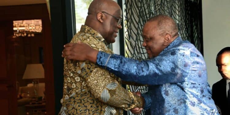 Former Kenyan President Uhuru Kenyatta (Right) And Drc President Felix