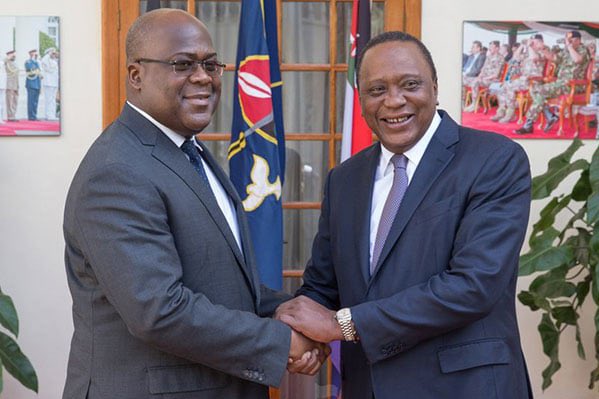 Former Kenyan President Uhuru Kenyatta (Right) And Drc President Felix