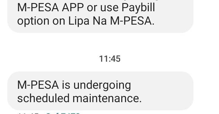 A Screenshot Of The Mpesa Mainatnce Reply.