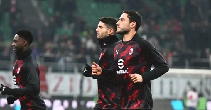 Ac Milan Players Warming Before The Match Againts Bologna.