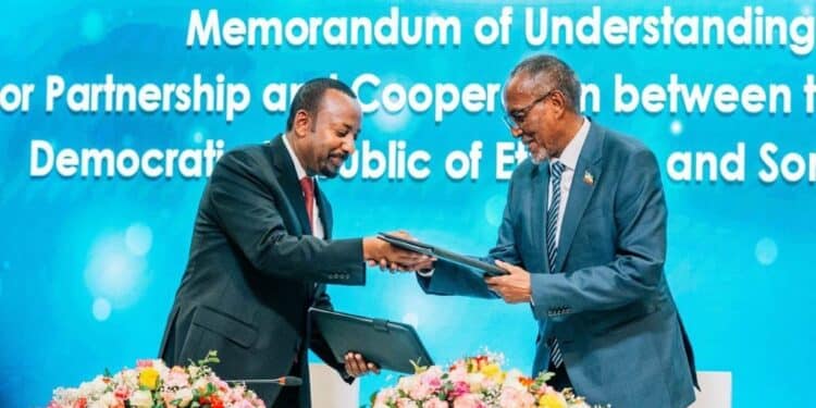 Kenyan Mps Reject Ethiopia- Somaliland Agreement Ethiopia Prime Minister Abiy Ahmed Ali And The President Of Somaliland Muse Bihe Abdi After Siging A Memorandum Of Understanding In Addis Ababa On January 2, 2024. Photo/ Office Of Prime Minister Ethiopia.