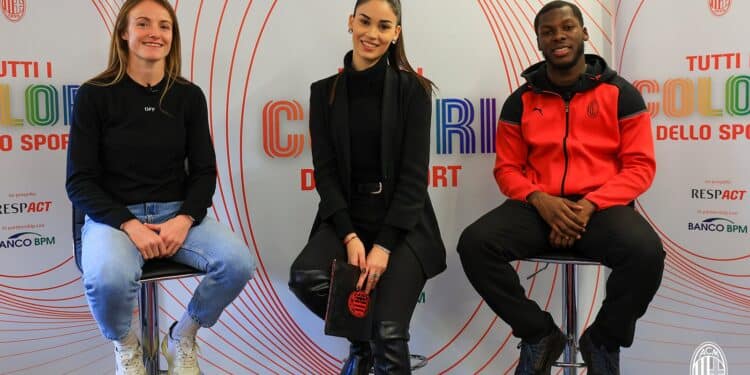 Kenyan Students Earn Rare Mentorship Opportunity With Ac Milan Stars Christy Grimshaw (L) And Yunus Musah (R) With Milan Tv Host Licia Virdis.