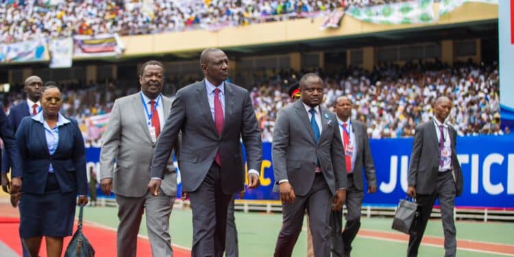 President William Ruto With Prime Cs Musalia Mudavadi During The Inauguration Of Drc President Félix Antoine Tshisekedi Tshilombo. Ruto Shared A Podium With Uhuru Kenyatta.
